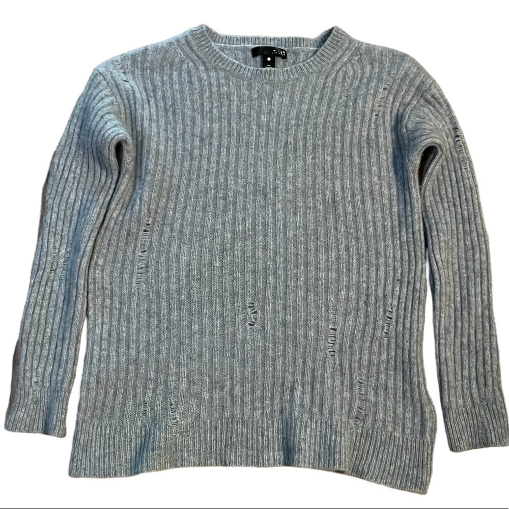 Aqua Cashmere Gray Rib-Knit Distressed Cashmere Sweater Size Small - Picture 5 of 9